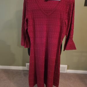 Liz Claiborne Deep Pink V-Neck Long Sleeve Knit Dress